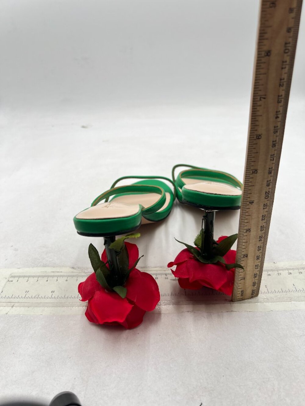 XYD Green Romantic Rose Heel Summer Two Slender Straps Open Toe Slip On Sandals - Picture 5 of 8